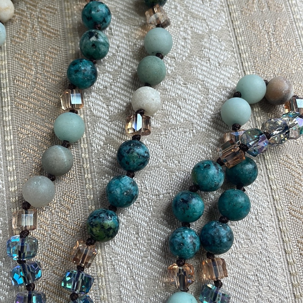 Amazonite gemstone necklace beaded pendant - Picture 9 of 17